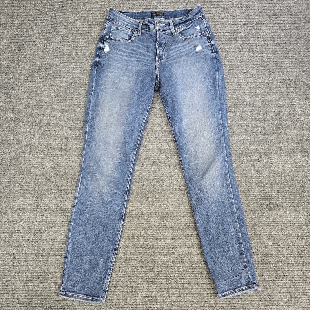 Silver Jeans Co Avery Skinny Jeans Womens 31x29 Blue Distressed Stretch Denim